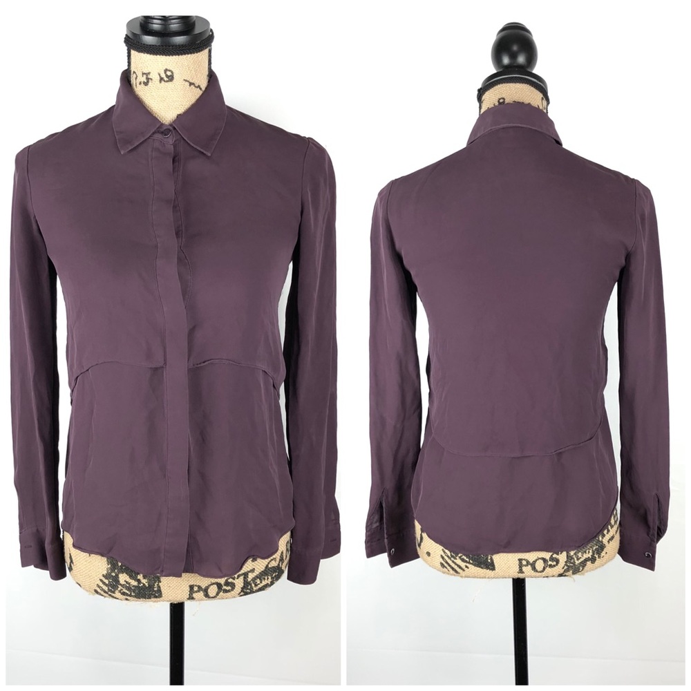 Theory Rosita Silk Blouse Deep Purple Layered - Picture 2 of 6